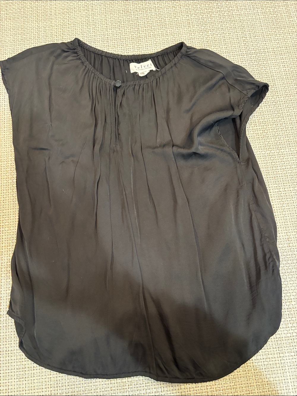Velvet Black Cap Sleeve Silk-Look Blouse